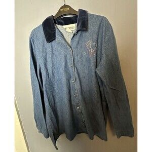 Peter Popovitch Denim Chambray XL Sequined 4th of July Shirt, Indepence Day